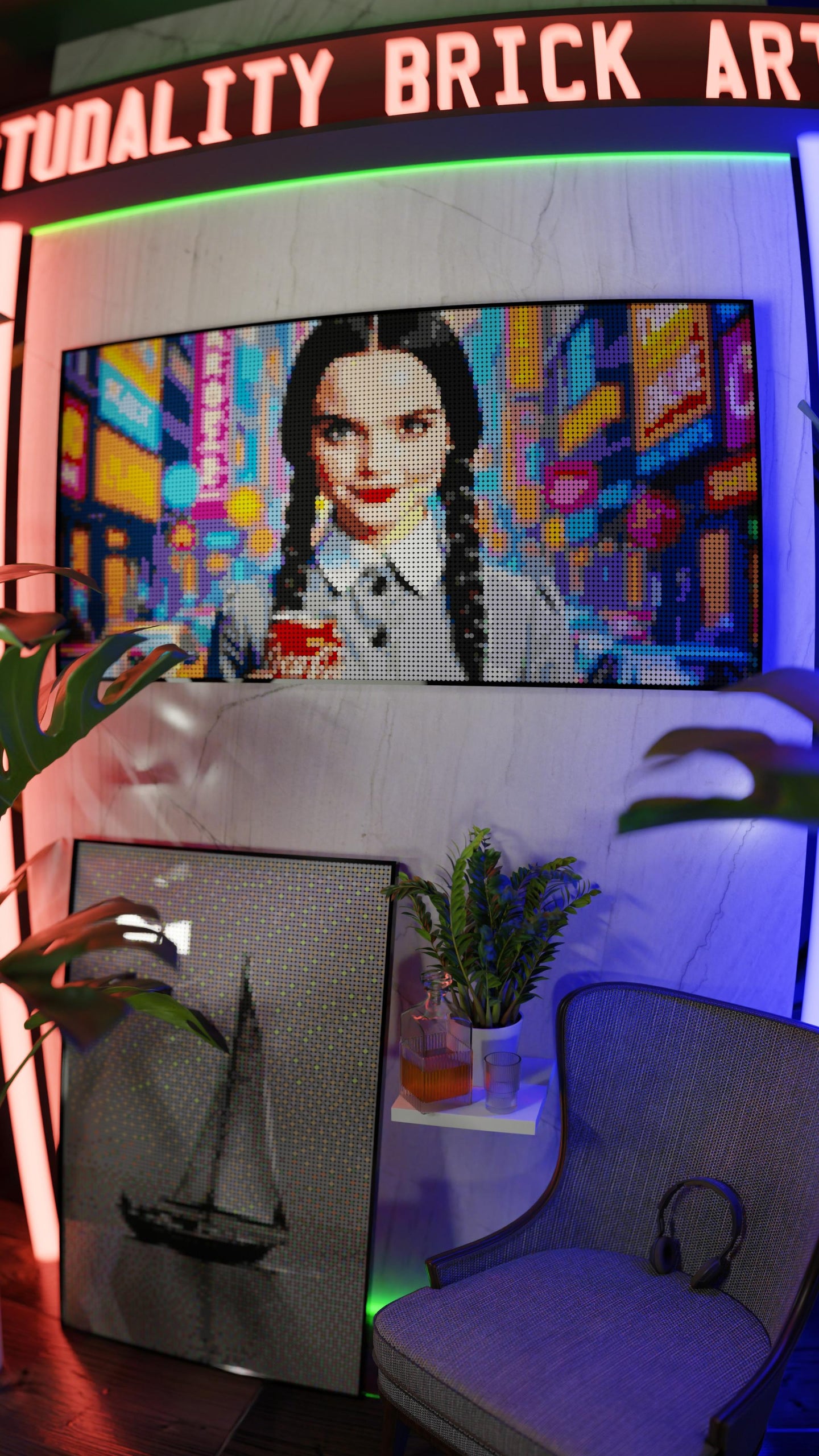 Wednesday Addams LEGO® Style mosaic kit with clear building instructions